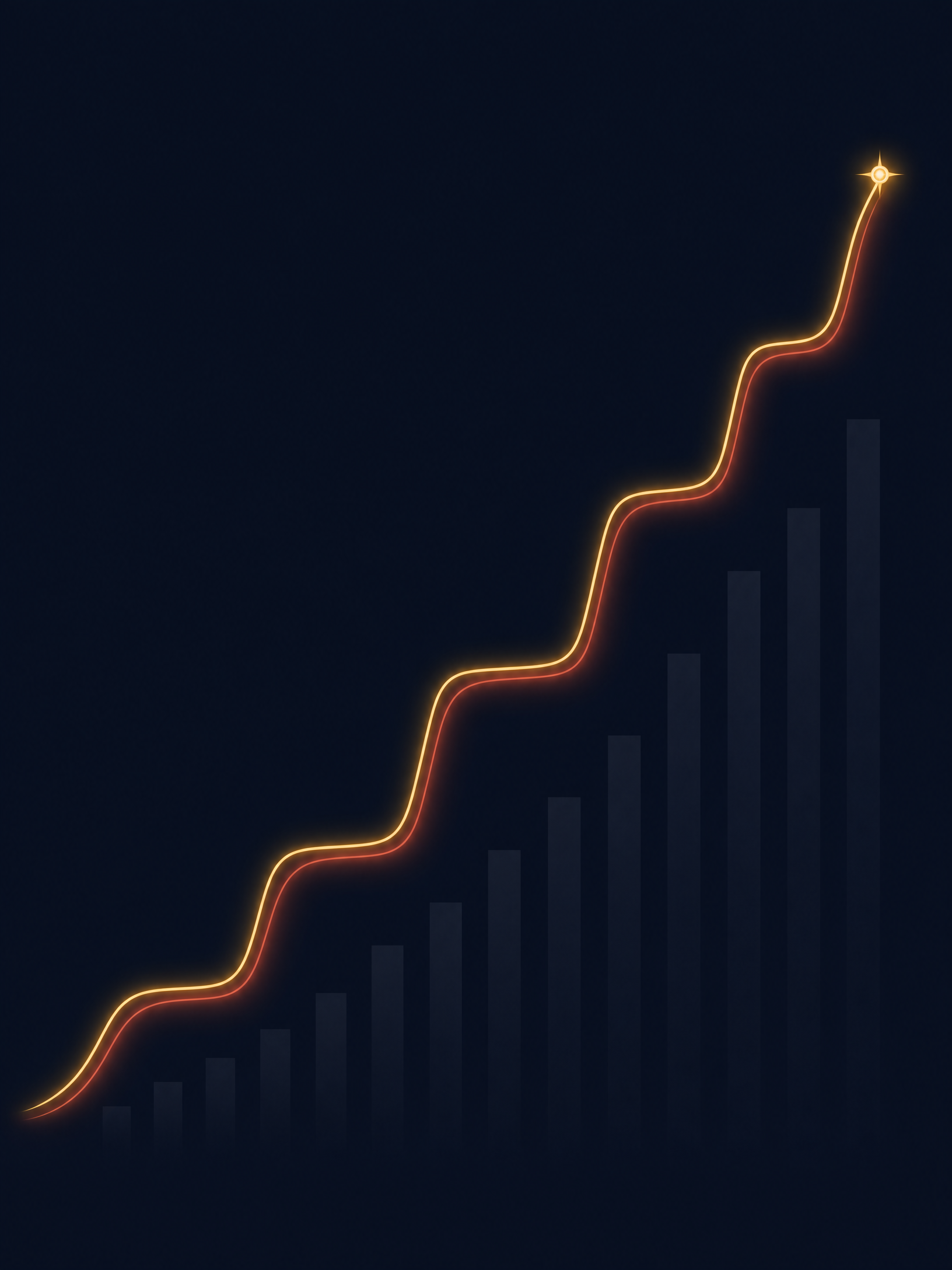Abstract rising growth path symbolizing 8+ years of founder leadership